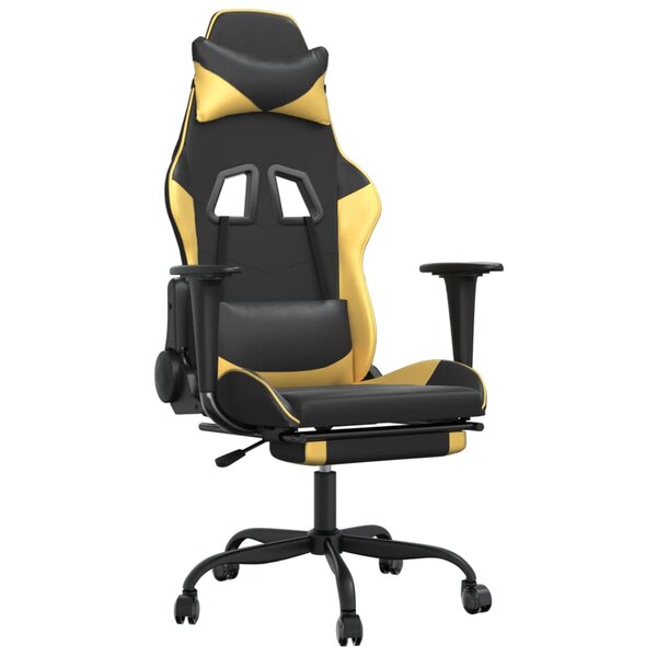 vidaXL Chaise de jeu de massage avec repose-pied Noir&Doré Similicuir