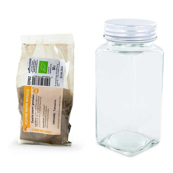 Flacon à épices poudreur + poivre noir moulu 50 g