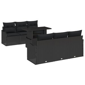 Ensemble de canapé de jardin 7 pièces avec coussins en rotin poly noir