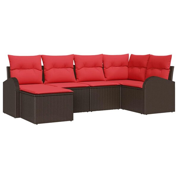 vidaXL Ensemble de canapé de jardin 6 Pièces Marron et rouge Poly rotin