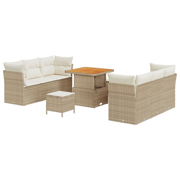 Ensemble de Canapé de Jardin 9 Pièces avec Coussins Beige Rattan