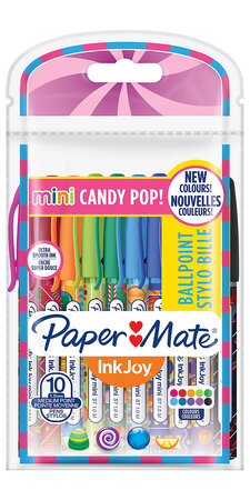 Paper Mate inkjoy 100 Mini Candy Pop - 10 Stylos bille avec capuchon - Assortiment de couleurs - Pointe moyenne 1.0mm - sous blister