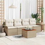 vidaXL Ensemble de canapé de jardin 5 Pièces Beige Poly rotin