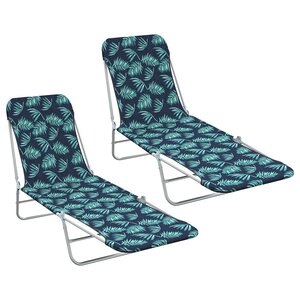 vidaXL Chaises longues pliables lot de 2 Acier tissu Motif de feuilles