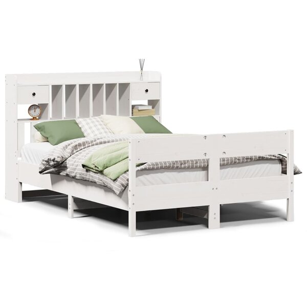 vidaXL Lit bibliothèque sans matelas blanc 140x190 cm bois pin massif