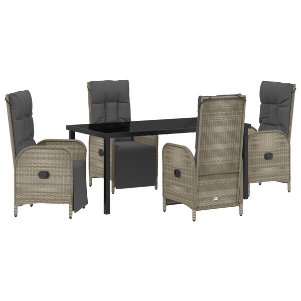 vidaXL Set de dîner de jardin 5 pièces avec coussins gris poly rotin