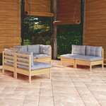 vidaXL Salon de jardin 6 Pièces avec coussins gris Bois de pin massif