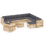 vidaXL Salon de jardin 12 Pièces avec coussins Bois imprégné de vert