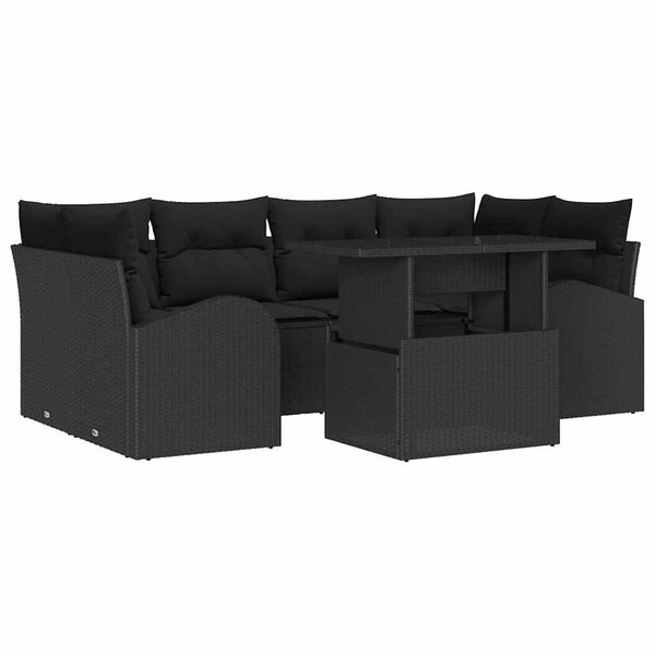 vidaXL Ensemble de canapé de jardin 7 pièces Noir Poly Rattan