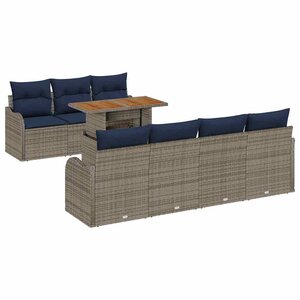 vidaXL Ensemble de canapé de jardin 8 Pièces gris et bleu marine
