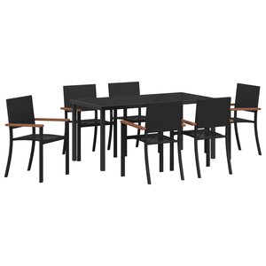 vidaXL Ensemble de Jardin 7 Pièces Noir Poly Rattan
