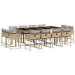 vidaXL Ensemble à manger de jardin coussins 13 Pièces mélange beige rotin