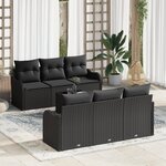 Ensemble de Canapé de Jardin de 7 Pièces avec Coussins Noir Poly Rattan