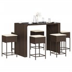 vidaXL Ensemble de bar de jardin avec coussins 7 Pièces marron poly rotin