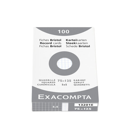 ETUI Paquet de 100 Fiches BRISTOL 75x125 mm 5X5 Blanc EXACOMPTA