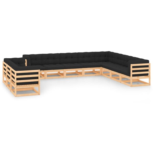vidaXL Salon de jardin 11 Pièces avec coussins anthracite Pin massif
