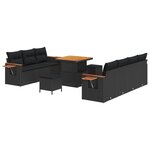 Ensemble de Canapé de Jardin de 10 Pièces avec Coussins Noir en Rotin Poly Acacia