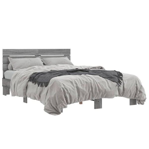 vidaXL Cadre de lit sonoma gris 140x190 cm bois d'ingénierie et métal
