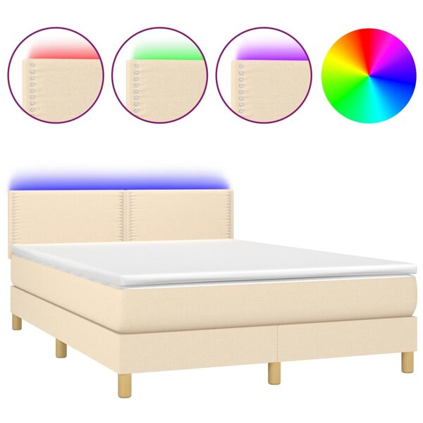 vidaXL Sommier à lattes de lit avec matelas LED Crème 140x190 cm Tissu