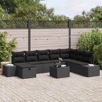 vidaXL Ensemble de canapé de jardin avec coussin 9 Pièces Noir Poly rotin