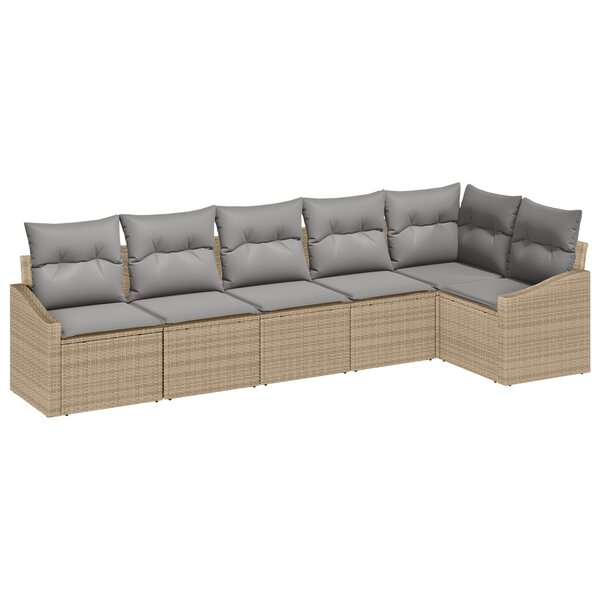 vidaXL Ensemble de salle à manger de jardin de 6 pièces avec coussins en rattan synthétique beige