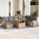 vidaXL Salon de jardin avec coussins 9 Pièces beige résine tressée acacia