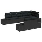 vidaXL Ensemble de canapé de jardin avec coussin 8 Pièces Noir Poly rotin
