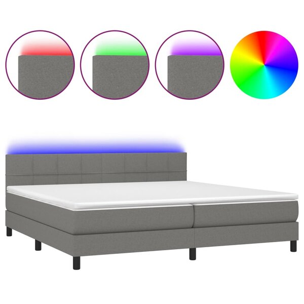 vidaXL Sommier à lattes de lit et matelas et LED Gris foncé 200x200 cm