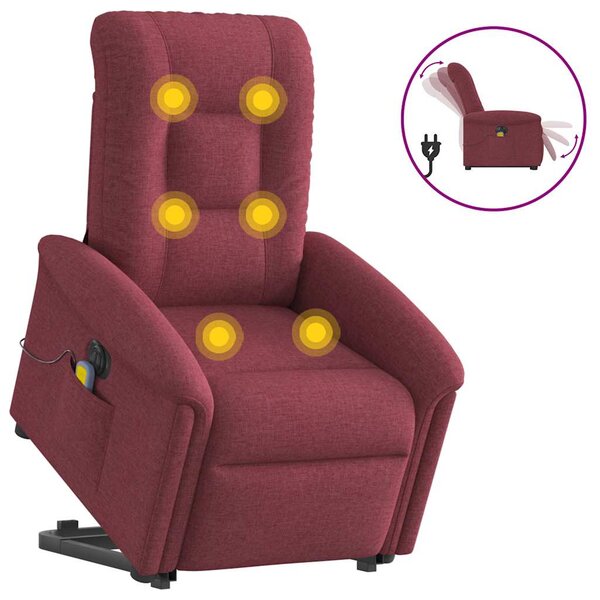 vidaXL Fauteuil inclinable de massage électrique Rouge bordeaux Tissu