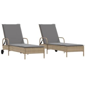 vidaXL Chaises longues avec coussins lot de 2 beige résine tressée