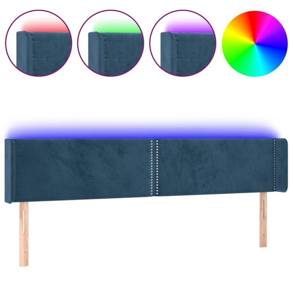 vidaXL Tête de lit à LED Bleu foncé 183x16x78/88 cm Velours