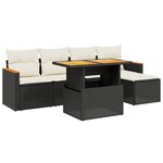 vidaXL Salon de jardin 6 Pièces avec coussins noir résine tressée