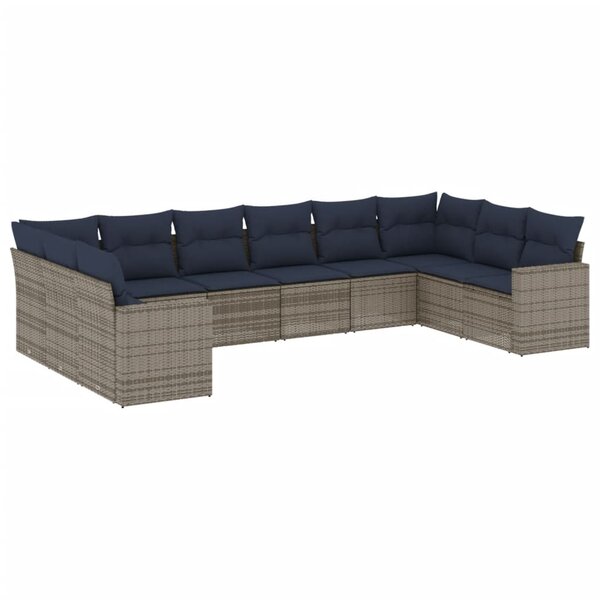 vidaXL Salon de jardin 10 Pièces avec coussins gris résine tressée