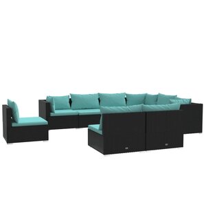 vidaXL Salon de jardin 9 Pièces avec coussins Résine tressée Noir