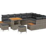 Ensemble de canapé de jardin de 12 pièces avec coussins en polyrotin gris
