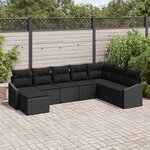 vidaXL Ensemble de canapé de jardin avec coussin 8 Pièces Noir polyrotin