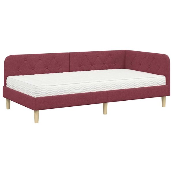 vidaXL Cadre de lit d'angle avec matelas Bordeaux 100 x 200 cm tissu