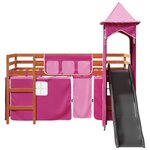 vidaXL Lit mezzanine enfants avec tour rose 90x190 cm bois pin massif