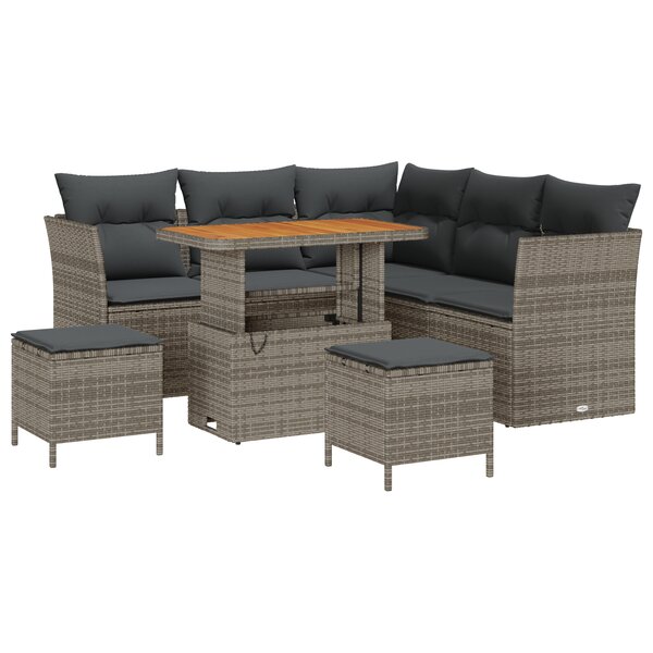 vidaXL Ensemble de canapé de jardin 8 pièces avec coussins gris en poly rattan et acacia.
