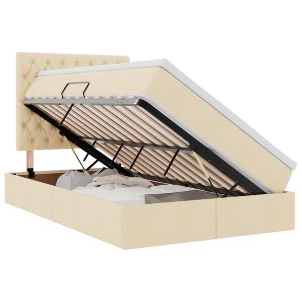 vidaXL Lit avec rangement et matelas Crème 120 x 200 cm Polyester
