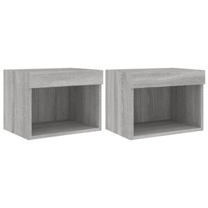 vidaXL Tables de chevet murales avec lumières LED 2 Pièces sonoma gris