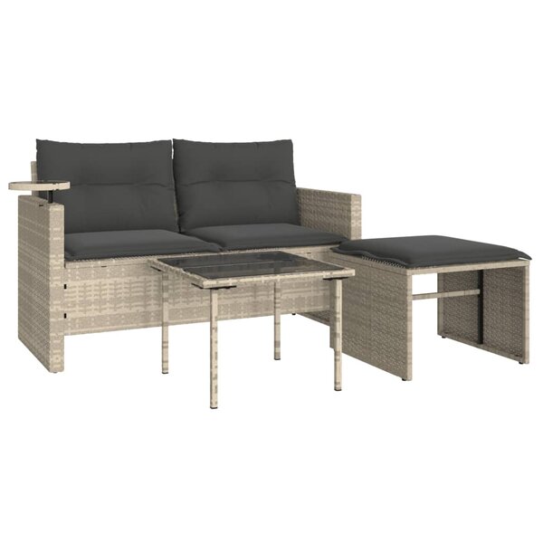 vidaXL Salon de jardin avec coussins 3 Pièces gris clair résine tressée
