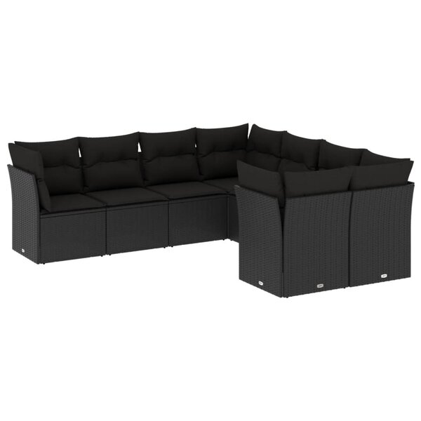 vidaXL Salon de jardin 8 Pièces avec coussins noir résine tressée