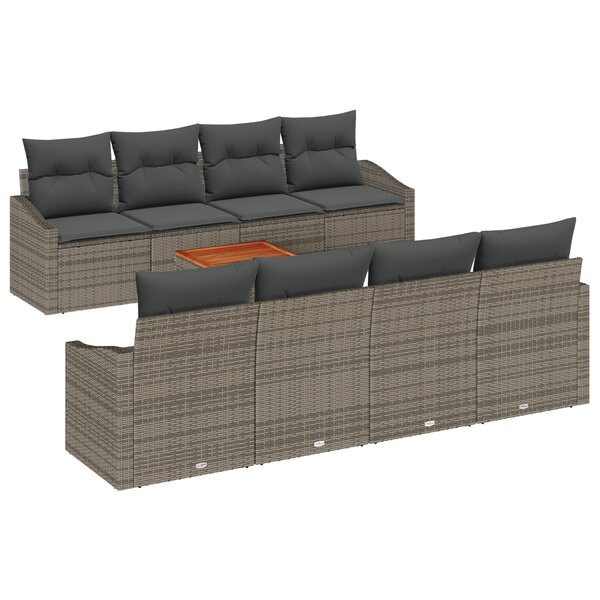 vidaXL Canapé de jardin 9 pièces avec coussins gris  en poly rotin et acacia.