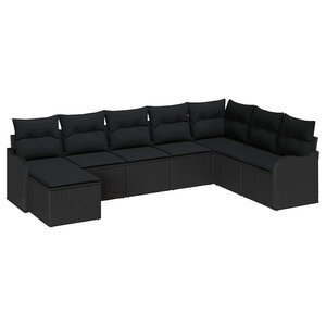vidaXL Ensemble de canapé de jardin avec coussin 8 Pièces Noir Poly rotin