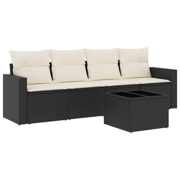vidaXL Salon de jardin 5 Pièces avec coussins noir résine tressée