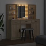 vidaXL Ensemble de table de maquillage avec LED 3 Pièces Chêne Sonoma