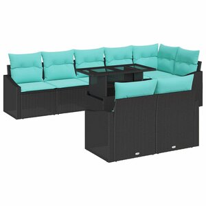 vidaXL Ensemble de canapé de jardin 9 Pièces Noir et Bleu polyrotin