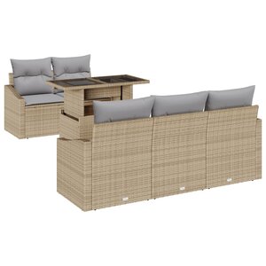 vidaXL Set de jardin 6 pièces avec coussins en poly rotin beige