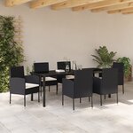 vidaXL Ensemble de Salle à Manger de Jardin 7 Pièces avec Coussins en Rattan Poly Noir